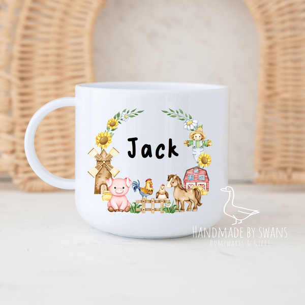 Childs farmyard mug, Polymer unbreakable cup, My first mug, cup for toddlers