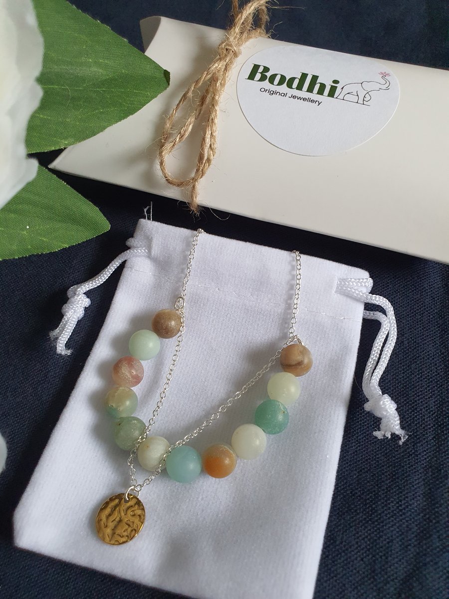 Natural Frosted blue green amazonite bead necklace