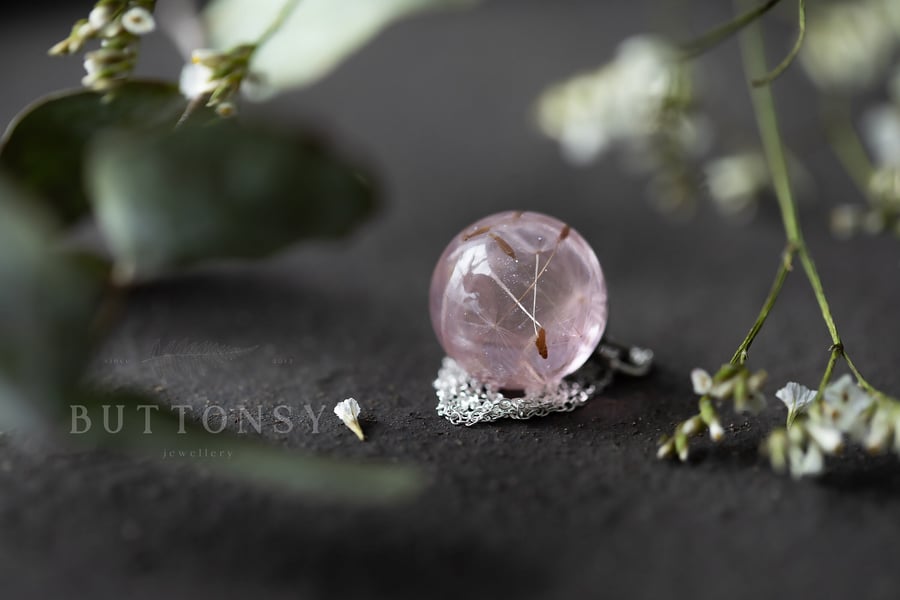 Dandelion Wish Necklace Pale Pink Dandelion Orb Dandelion Seed Necklace Dandelio