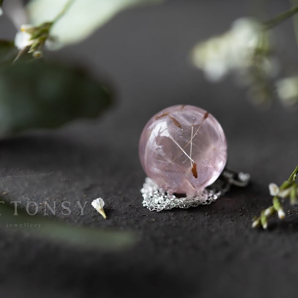 Dandelion Wish Necklace Pale Pink Dandelion Orb Dandelion Seed Necklace Dandelio