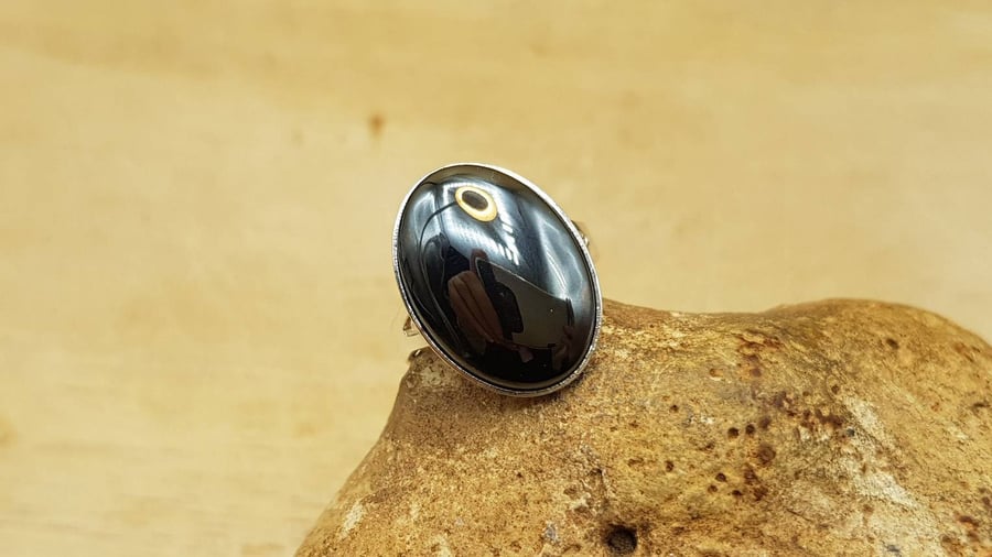 Adjustable Hematite ring. 925 sterling silver rings for women