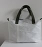 Upcycled Sailcloth Work Bag – Zipped Office Tote with Olive Green Handles - Image 2