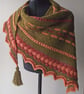Handspun Knitted Shawl, Scarf, Wrap, Merino and Corriedale Wool, Green Peach - Image 5
