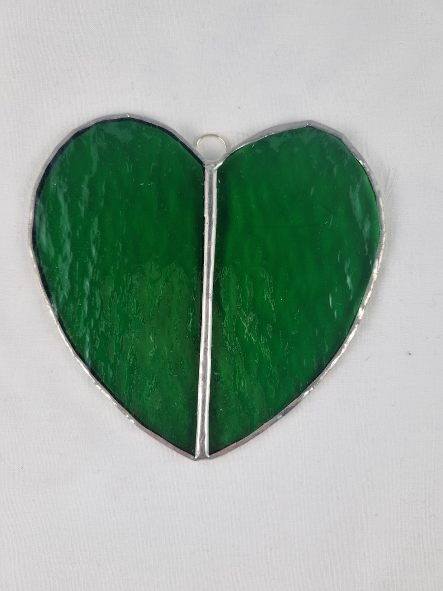 579 Stained Glass Large Two Piece green Heart - handmade hanging decoration.