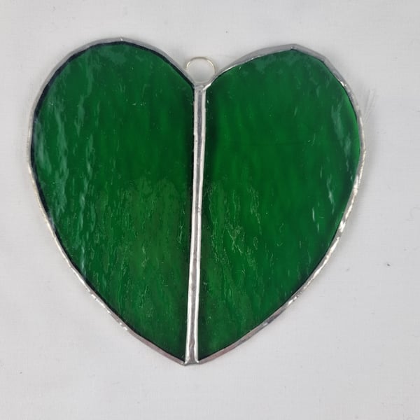 579 Stained Glass Large Two Piece green Heart - handmade hanging decoration.