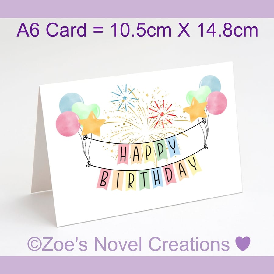 Happy Birthday Bunting Greetings Card, A6 10.5cm x 14.8cm