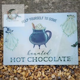 Haunted Hot chocolate glass chopping board 