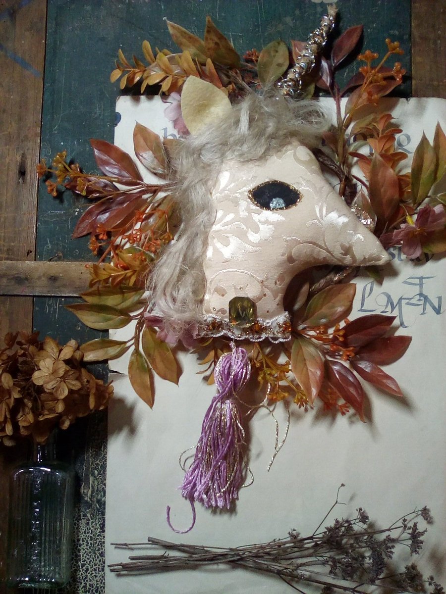Unicorn Wreath, textile art wreath, vintage style unicorn decoration