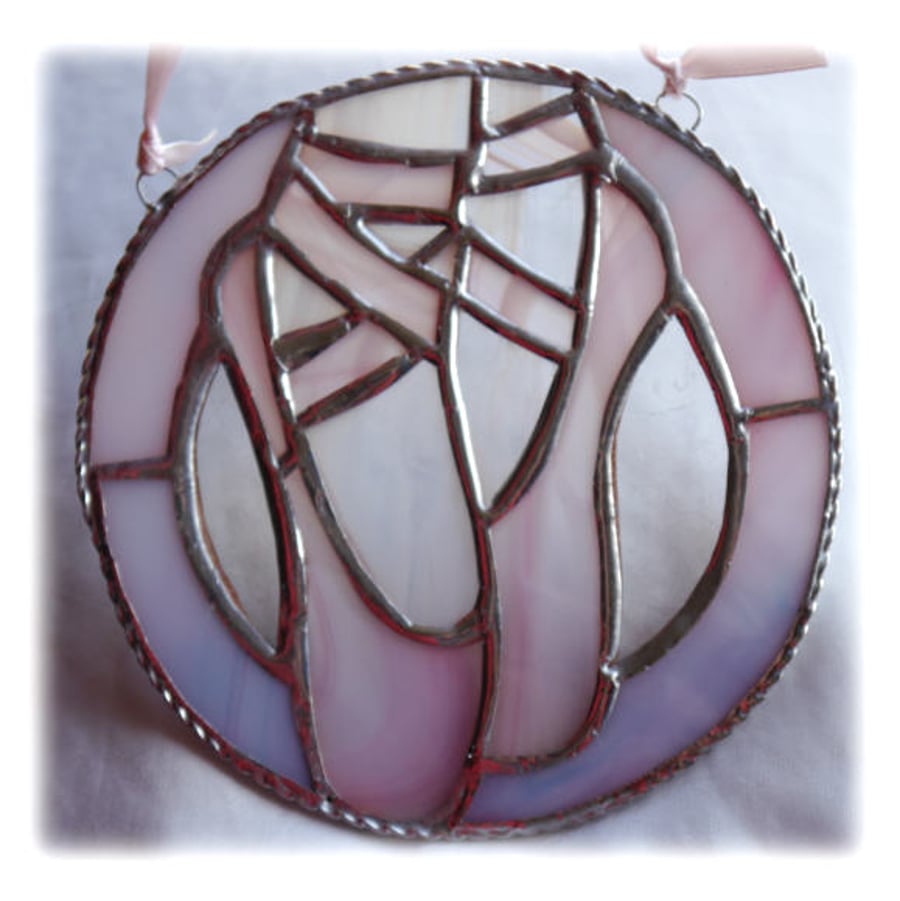 Ballet Shoes Suncatcher  Stained Glass Handmade Ring Pastel Pink