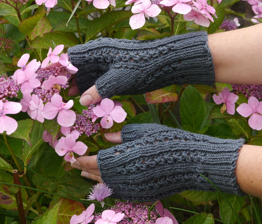 Fingerless Gloves, Slate Blue Mittens