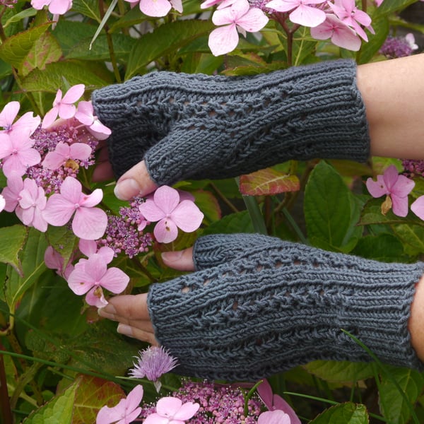 Fingerless Gloves, Slate Blue Mittens