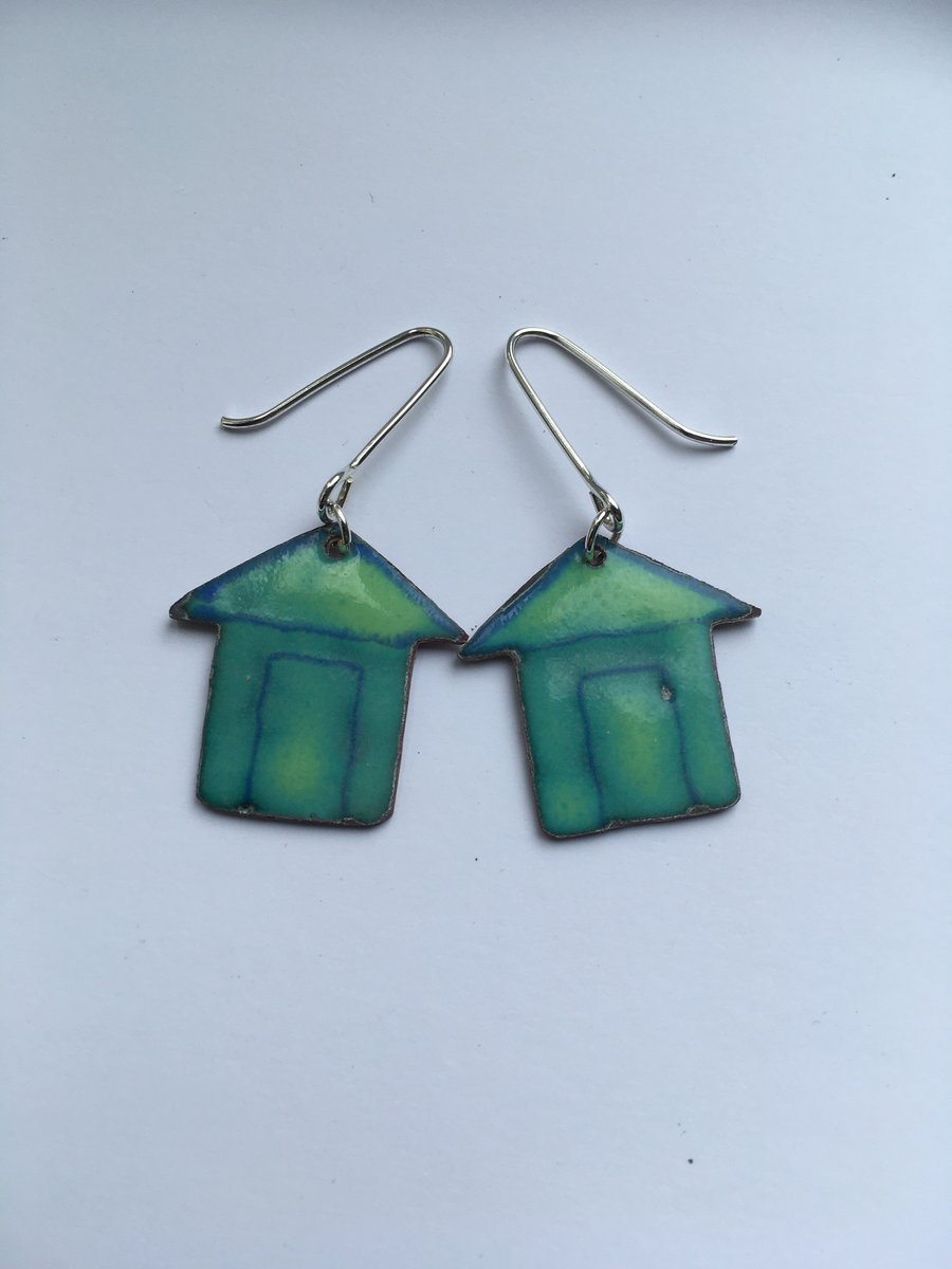 Hand Enamelled Wells-next-the-Sea Beach Hut Earrings 