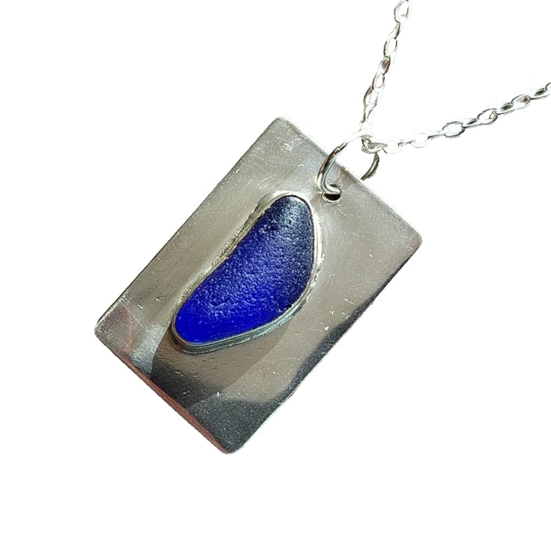 Seaglass Necklace Sterling Silver Jewellery Gift Rare Blue Handmade in Cornwall