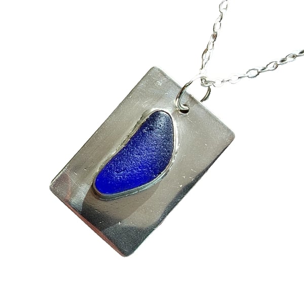 Seaglass Necklace Sterling Silver Jewellery Gift Rare Blue Handmade in Cornwall