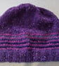 Handknit Donegal Hat in Purple with stripes MED - Image 7