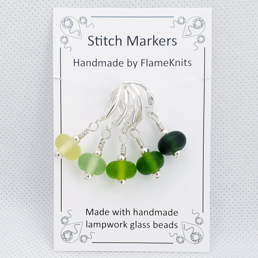 Lampwork Stitch Markers - Frosted Green Gradient
