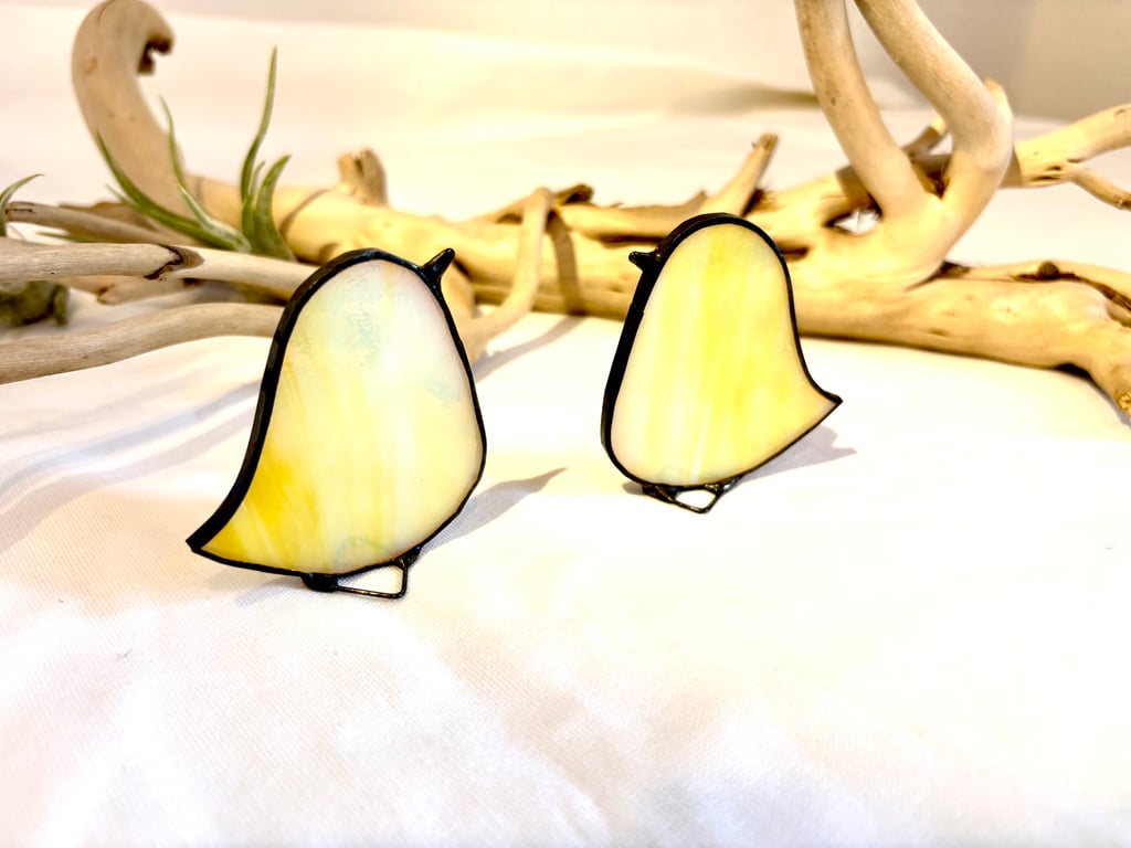 Canary yellow stained glass chick, Baby chicken glass standing decoration