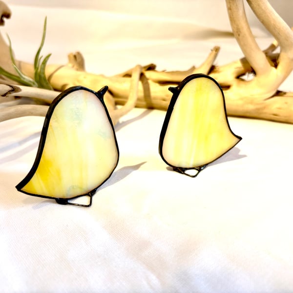 Canary yellow stained glass chick, Baby chicken glass standing decoration