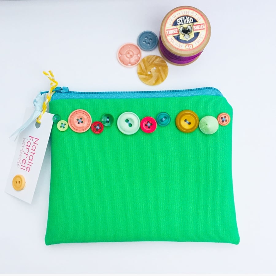 Green Canvas Purse with Vintage Buttons