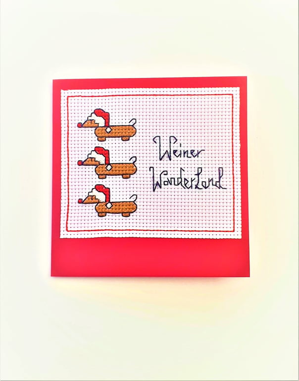 Christmas Daschund Sausage Dog Cross stitch Card