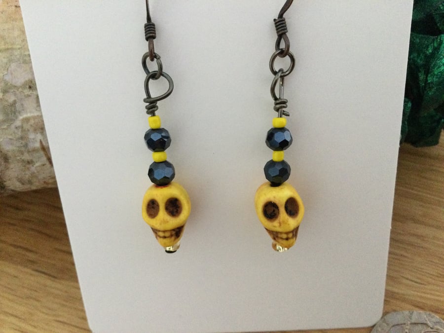Yellow Gothic Skull Earrings
