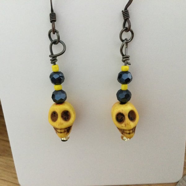 Yellow Gothic Skull Earrings