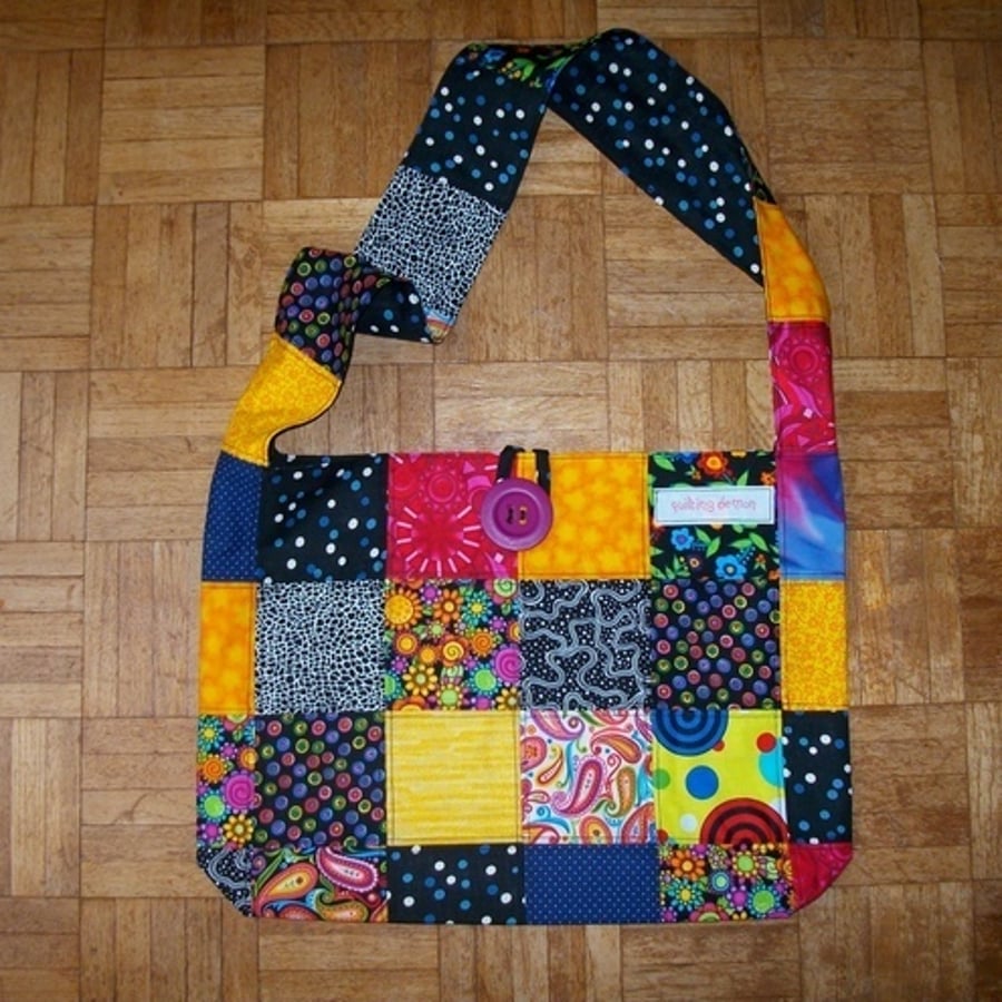 Patchwork Shoulder Bag with a Wide Strap Folksy
