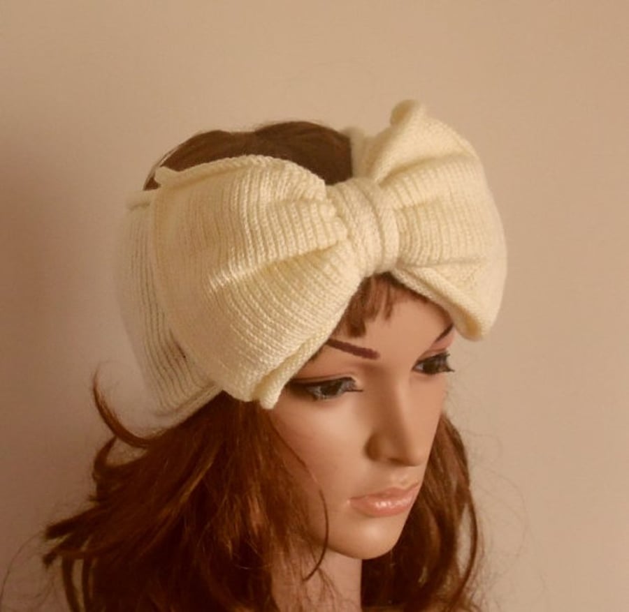 Handmade bow headband, knitted wide fashionable headband turban