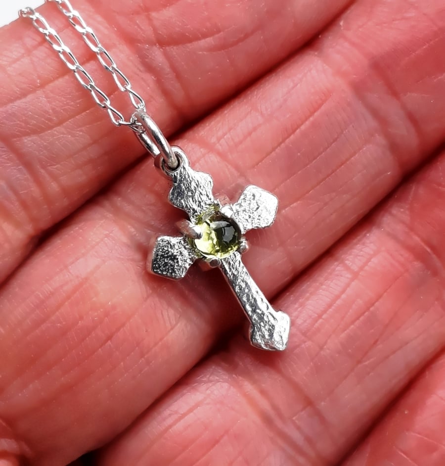 Peridot cross necklace sterling silver 