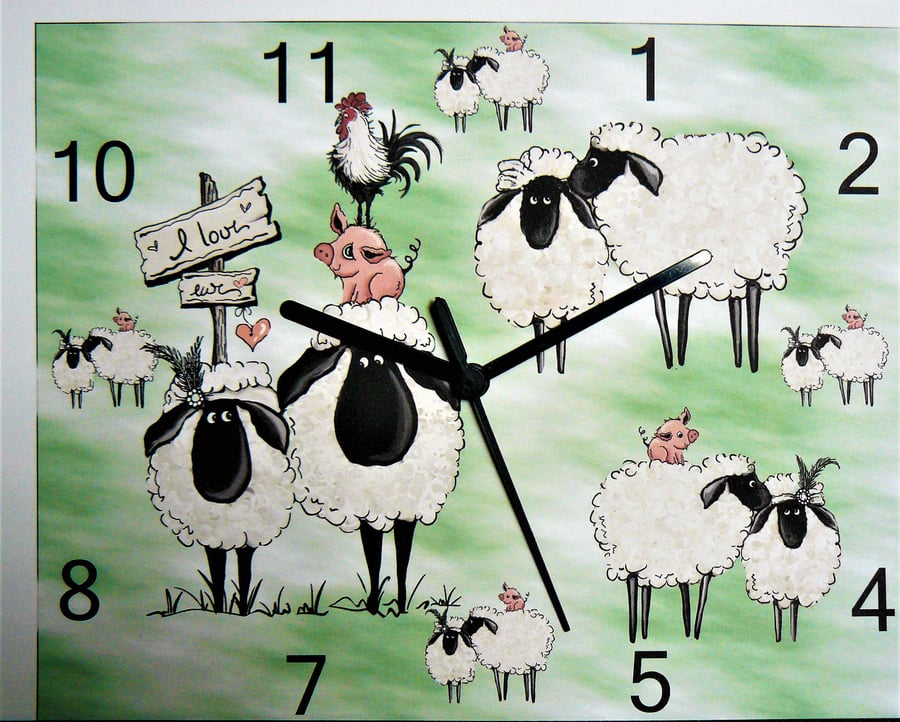 sheep ewe lamb wall hanging clock smallholding farming clock wool