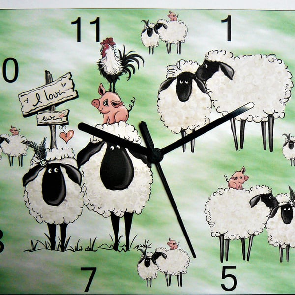 sheep ewe lamb wall hanging clock smallholding farming clock wool