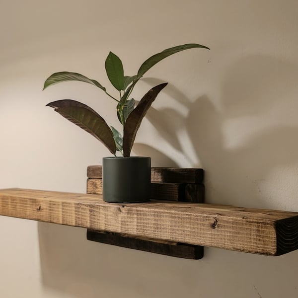 Wall shelf 60cm width, solid wood handmade, dark oak wax