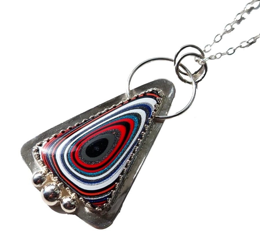 Fordite Necklace Sterling Silver Jewellery Gift Triangle Pendant Handmade