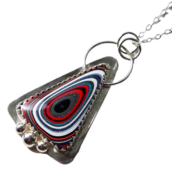 Fordite Necklace Sterling Silver Jewellery Gift Triangle Pendant Handmade