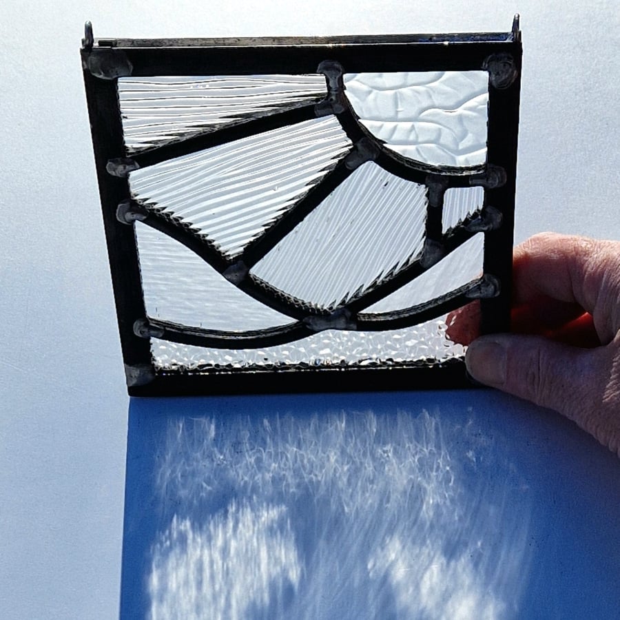 Stained glass clear textured sunshine and wave leaded panel 