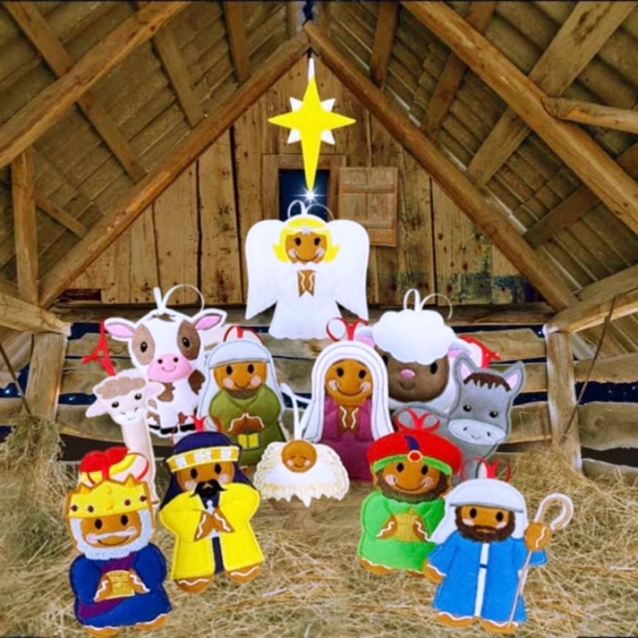 Christmas Nativity Gingerbread Felt Hanging Decorations