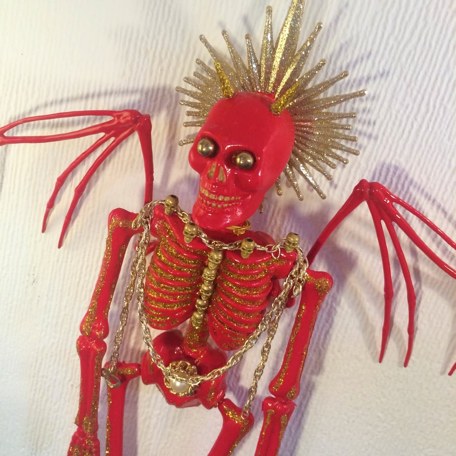  Mephistopheles Kitsch Mexican Folk Art Red Devil Wall Hanging Demon Skeleton