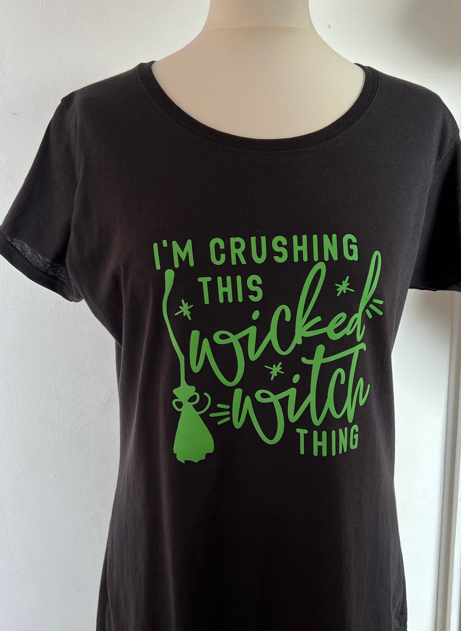 Mens Womens Kids Halloween T Shirt Witch 'I'm Crushing This Wicked Witch Thing"