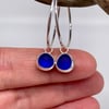 Dark Blue Sea Glass Hoop Earrings
