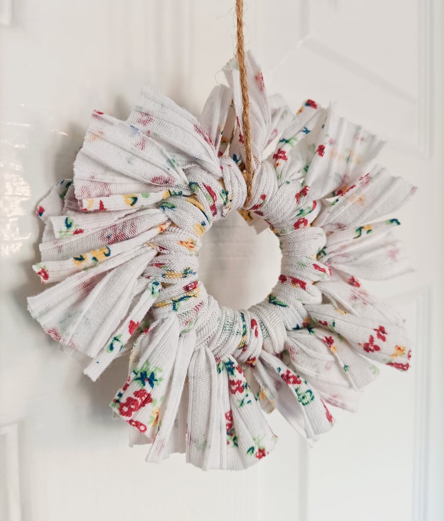 Floral Mini Rag Wreath 