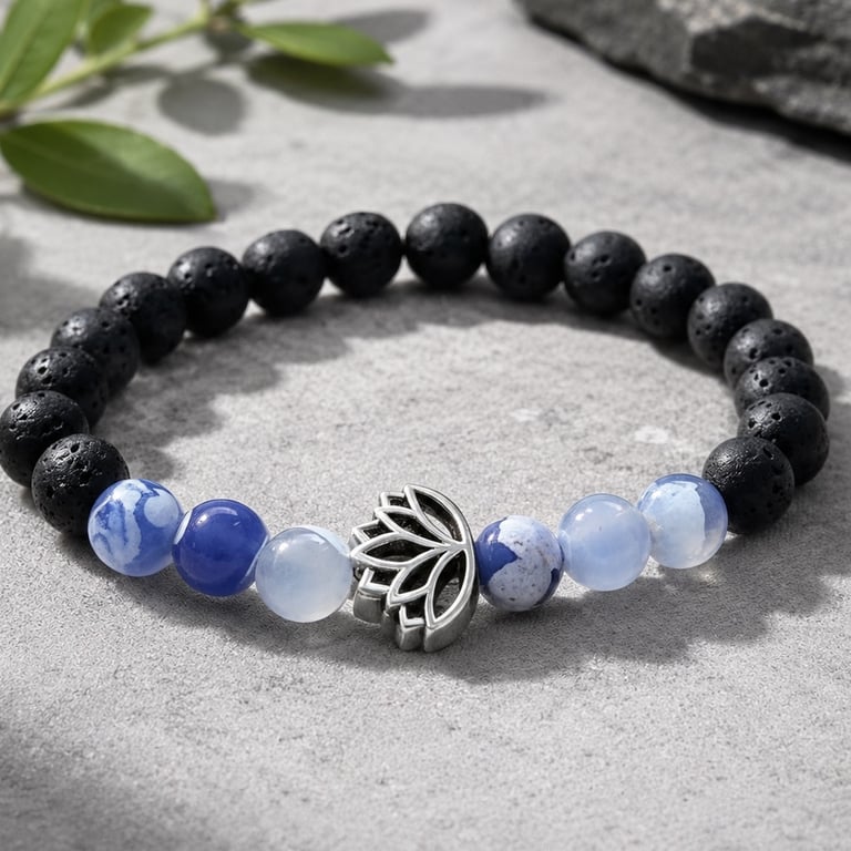 Blue Fire Agate & Lava Stone Men's Bracelet