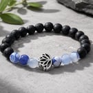 Blue Fire Agate & Lava Stone Men's Bracelet