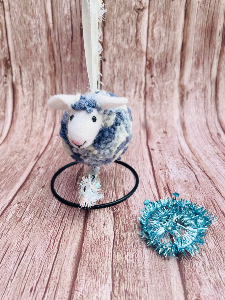 Needle Felted Winter Sheep Bauble Hanging Decoration - Christmas gift