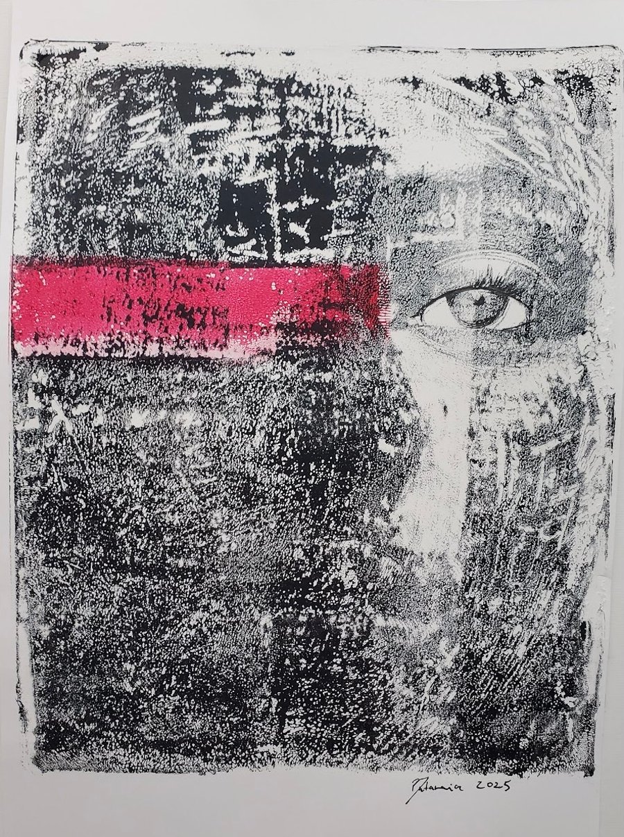 Monoprint eye unique art handmade original 