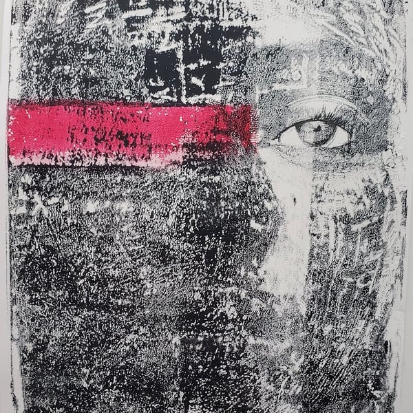 Monoprint eye unique art handmade original 