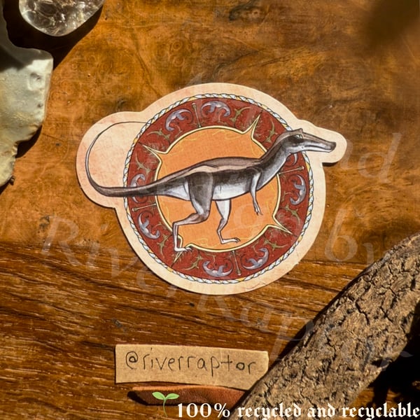 MEDIEVAL DINOSAUR STICKER - Baryonyx - Illuminated manuscript 
