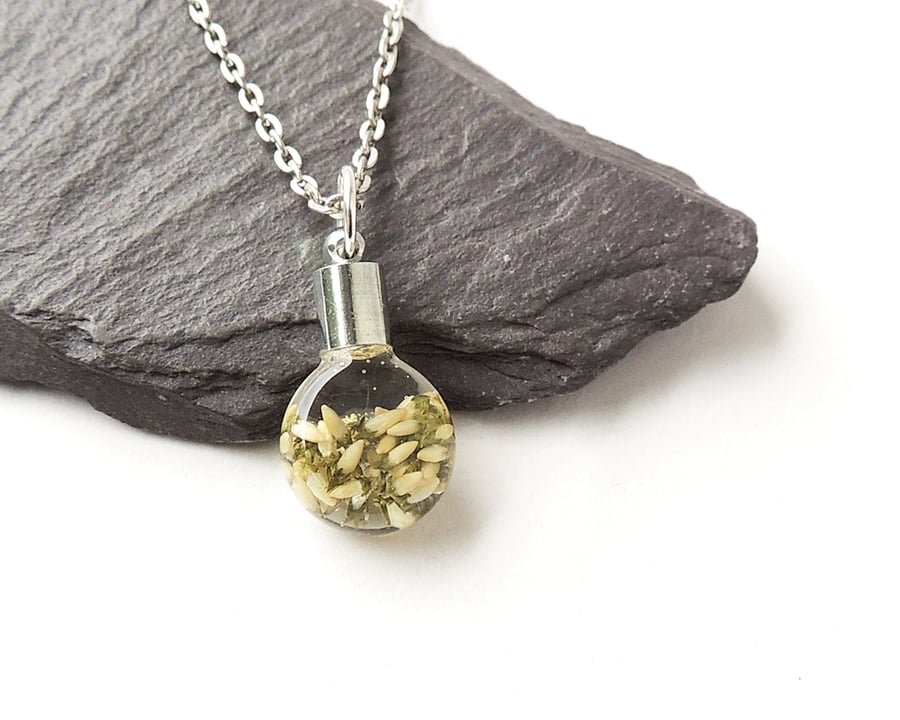 White Heather Bottle Necklace on 18