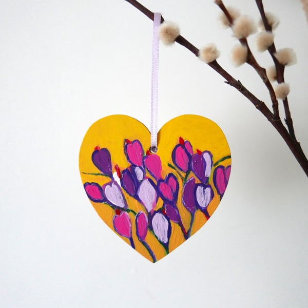 Spring Flowers Hanging Decoration with Purple Crocus for Valentines or Easter