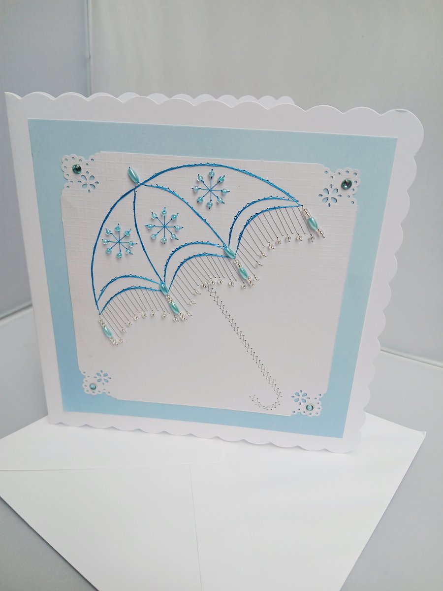 Cards, Blank with Umbrella Design Embellished with Beads