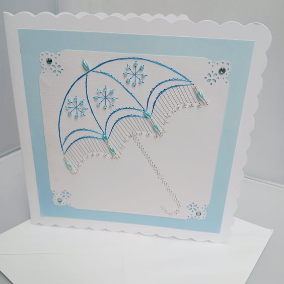 Cards, Blank with Umbrella Design Embellished with Beads